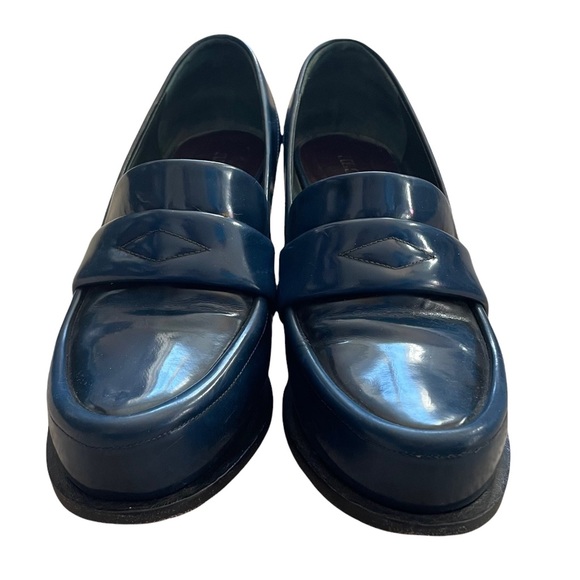 Jil Sander Blue Leather Block Heeled Loafers - Picture 5 of 14